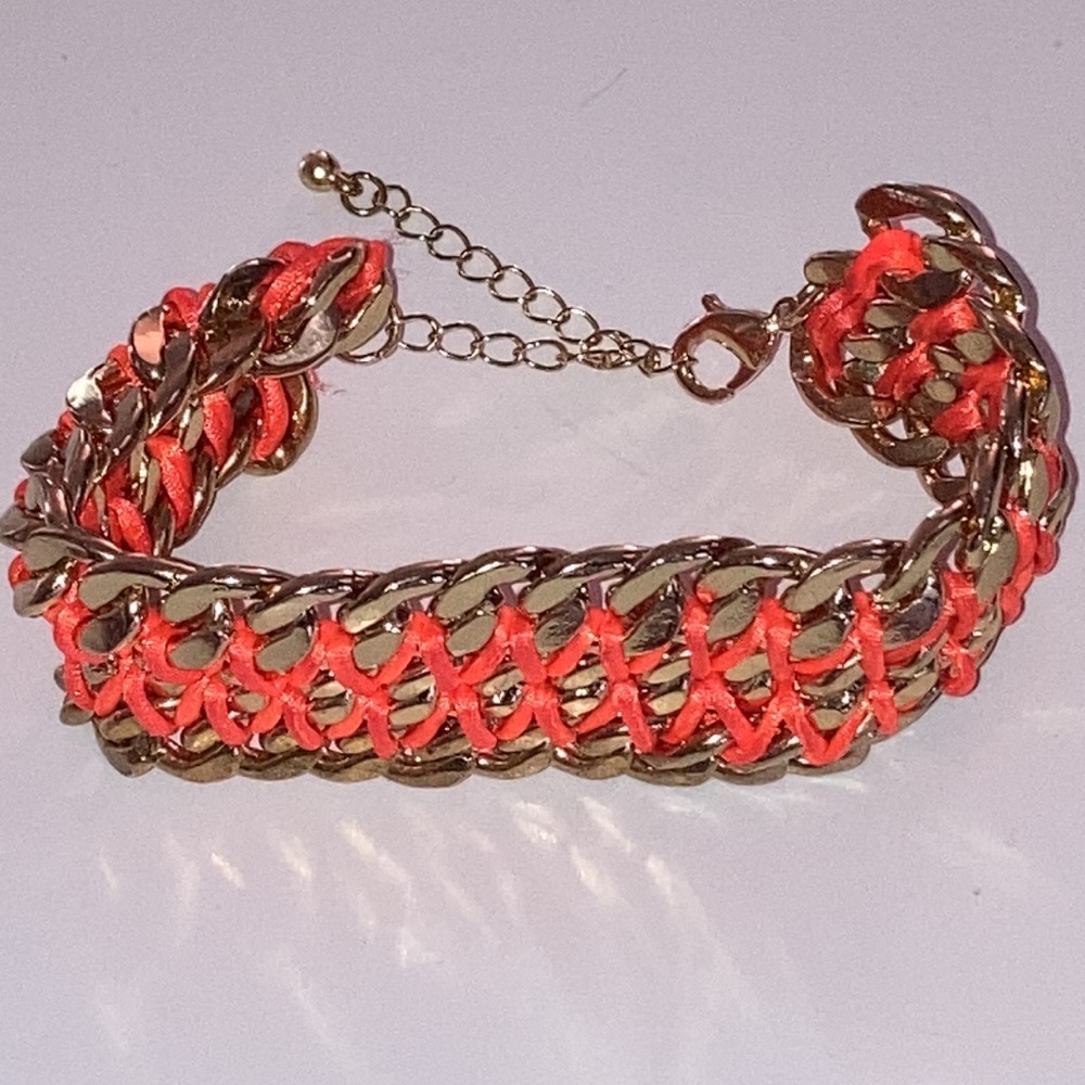Women’s Braided Gold Tone Orange Accent Clasp Closure Bracelet